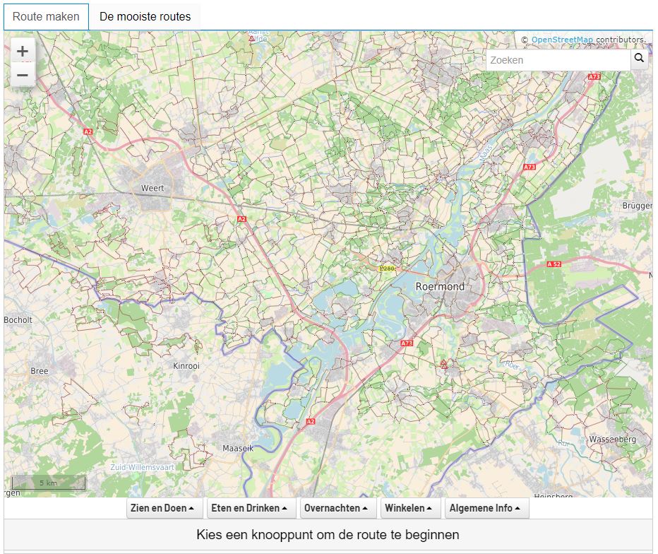 Map with numbered junctions from the cycling route planner